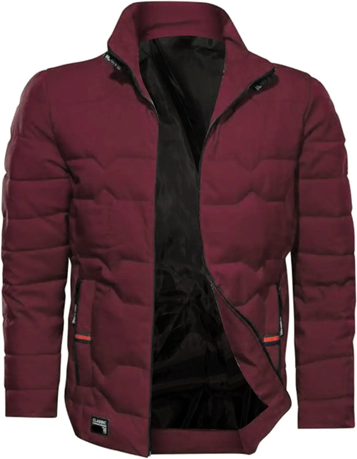 Mens Autumn And Winter Fashion Casual Collar Solid Color Padded Warm Cotton Coat Cotton Mens plus Size Winter