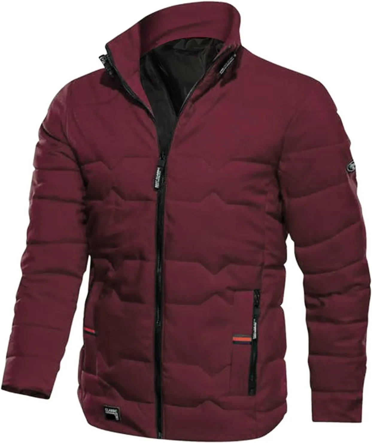 Mens Autumn And Winter Fashion Casual Collar Solid Color Padded Warm Cotton Coat Cotton Mens plus Size Winter