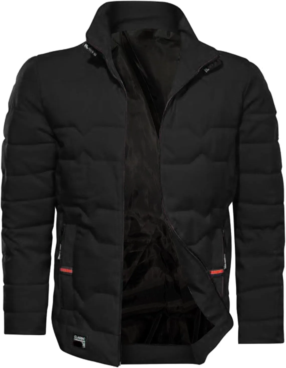 Mens Autumn And Winter Fashion Casual Collar Solid Color Padded Warm Cotton Coat Cotton Mens plus Size Winter