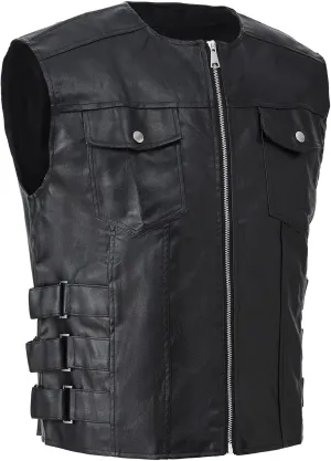 Men`s Biker Motorcycle Faux Leather Vest Sleeveless Jacket