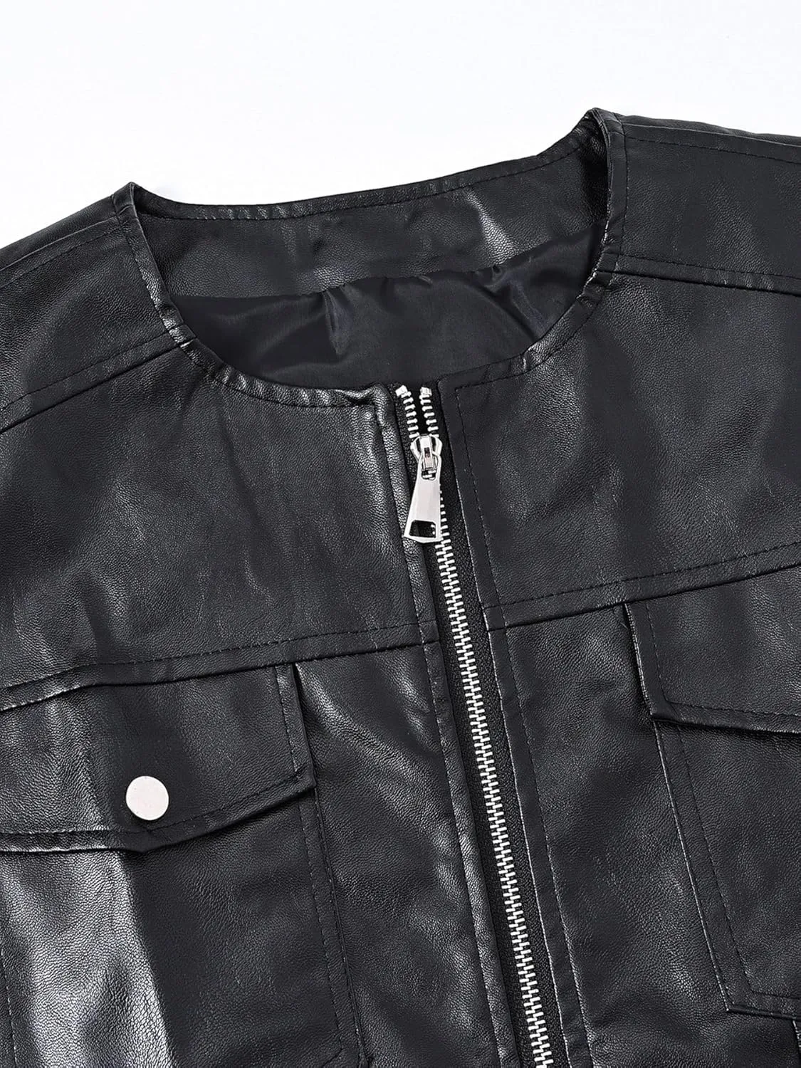 Men`s Biker Motorcycle Faux Leather Vest Sleeveless Jacket