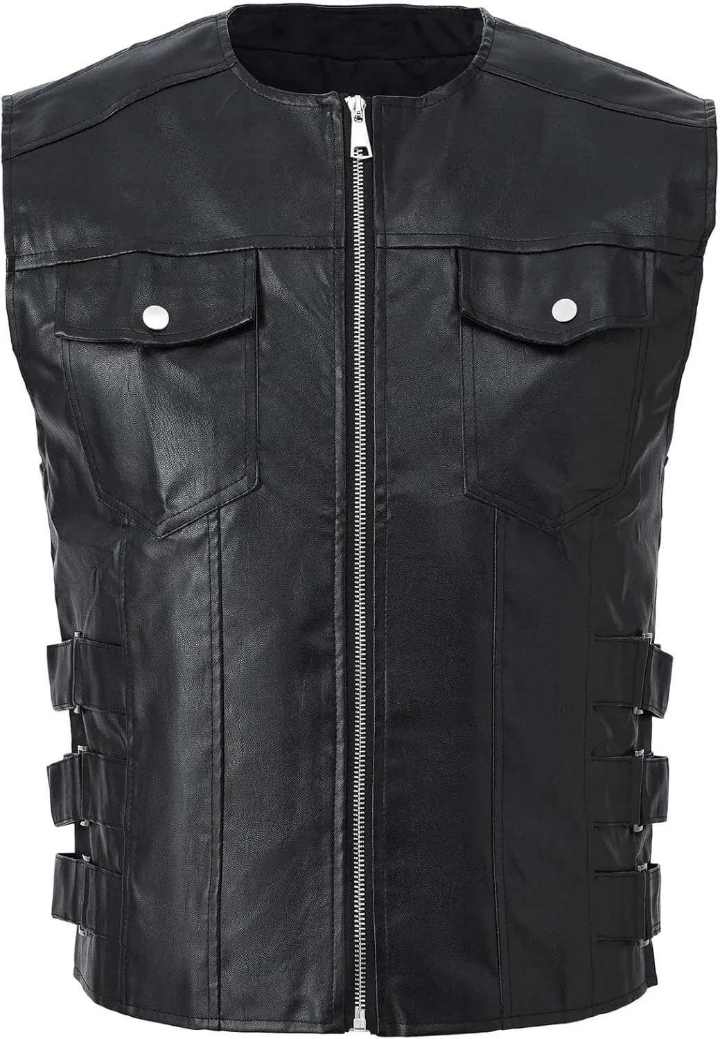 Men`s Biker Motorcycle Faux Leather Vest Sleeveless Jacket