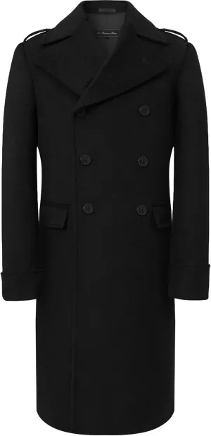 Mens Black Overcoat Wool & Cashmere Great Coat Long Double Breasted Heavy Warm Winter