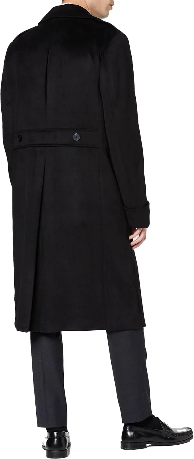Mens Black Overcoat Wool & Cashmere Great Coat Long Double Breasted Heavy Warm Winter
