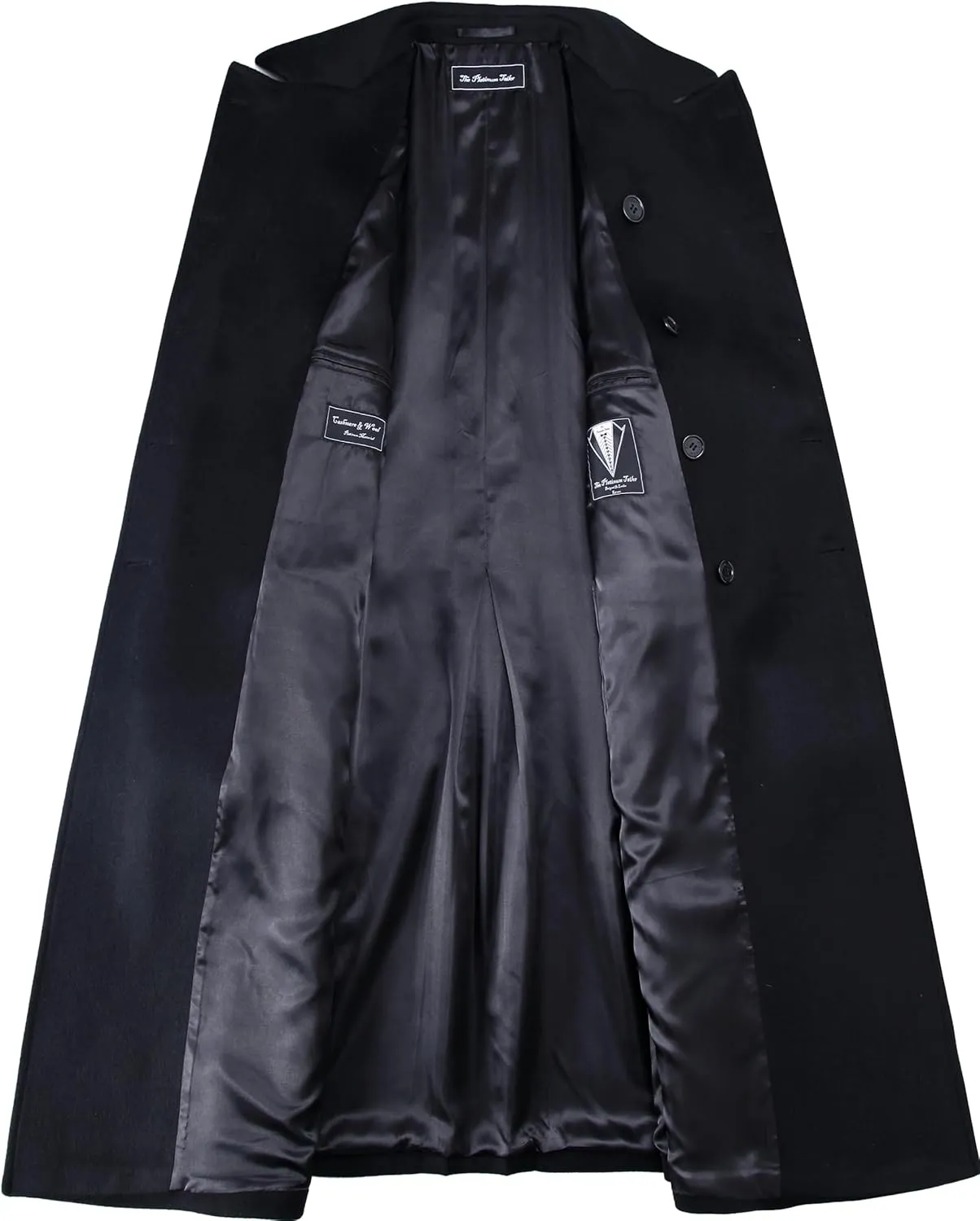 Mens Black Overcoat Wool & Cashmere Great Coat Long Double Breasted Heavy Warm Winter