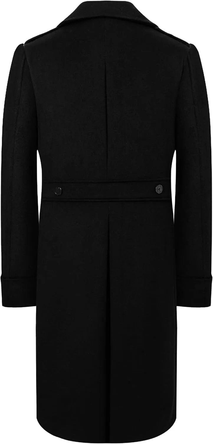 Mens Black Overcoat Wool & Cashmere Great Coat Long Double Breasted Heavy Warm Winter