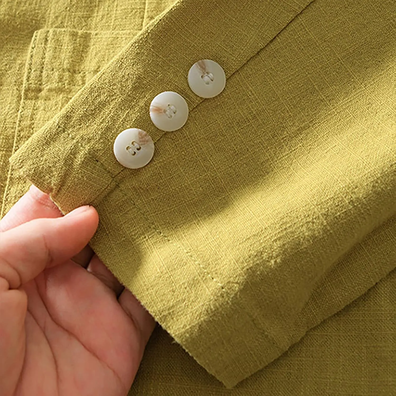 Mens Blazer Casual Cotton-Linen Sport Coat Solid Color Lapel Collar Lightweight 2 Button Unlined Work Suit Jackets