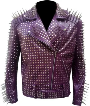 Men,s Brando Motorcycle Jacket - Studded Spikes Punk Rock Multicolor Cowhide Leather Biker Jackets