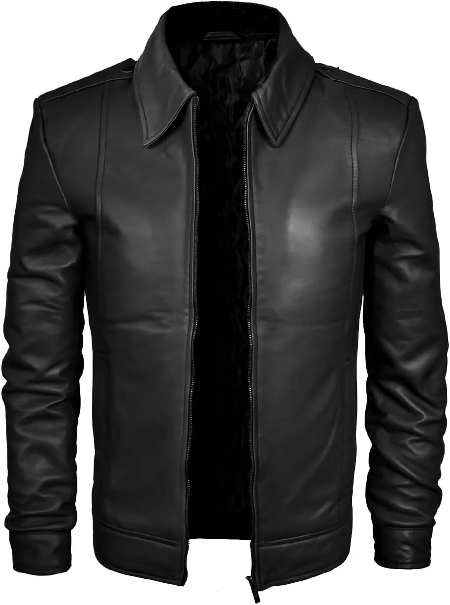 Men's Brown Real Lambskin Leather Jacket, Black