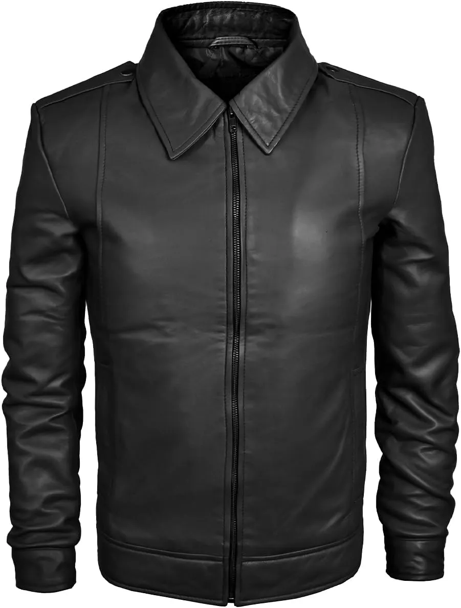 Men's Brown Real Lambskin Leather Jacket, Black