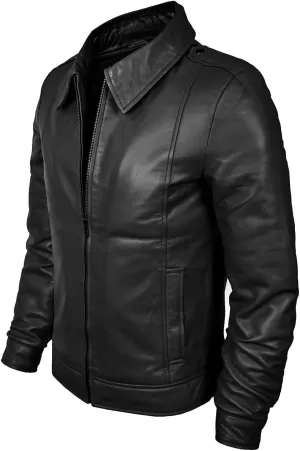 Men's Brown Real Lambskin Leather Jacket, Black