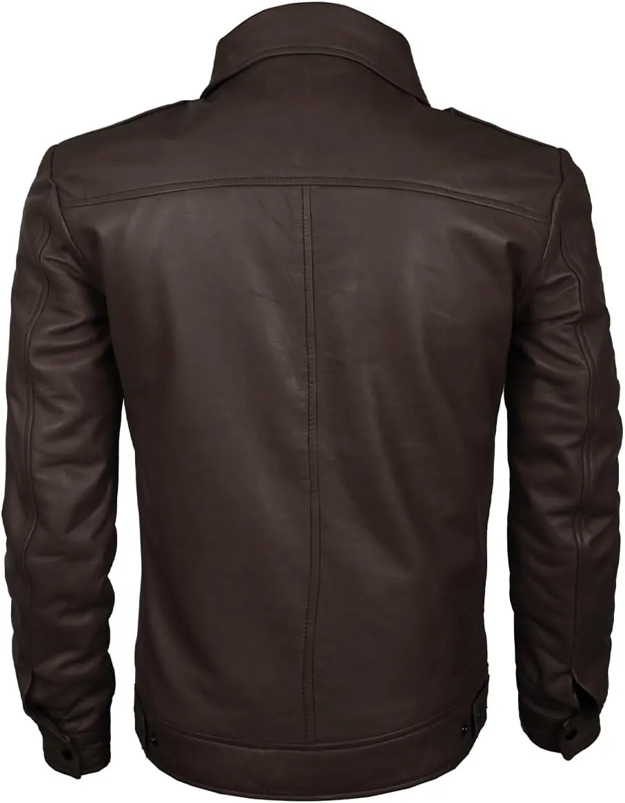 Men's Brown Real Lambskin Leather Jacket, Black