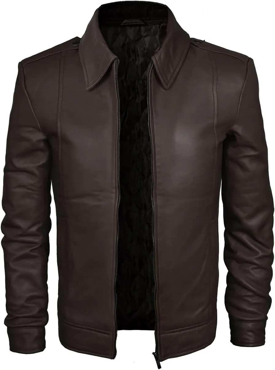 Men's Brown Real Lambskin Leather Jacket, Black