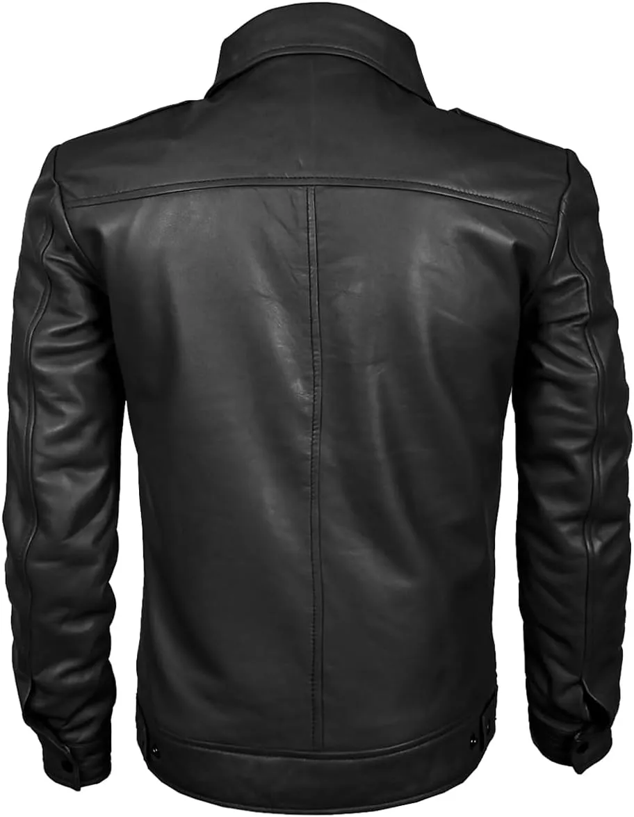 Men's Brown Real Lambskin Leather Jacket, Black