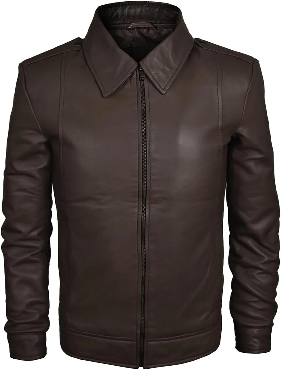 Men's Brown Real Lambskin Leather Jacket, Black