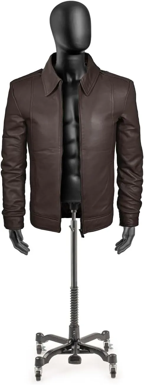 Men's Brown Real Lambskin Leather Jacket, Black