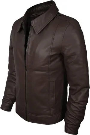 Men's Brown Real Lambskin Leather Jacket, Black