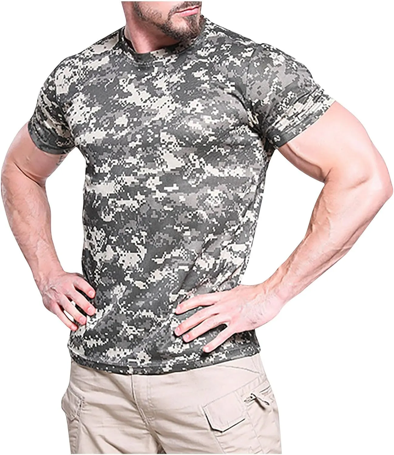 Mens Camo Fishing Shirts UPF 50  UV Protection Sun Shirt Lightweight Quick Dry Short Sleeve Rash Guard Swim T-Shirt