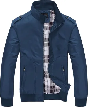 Men's Casual Cotton Bomber Jacket Stand Collar Lightweight Flannel Jacket Casual Loose Padded Cargo Coats