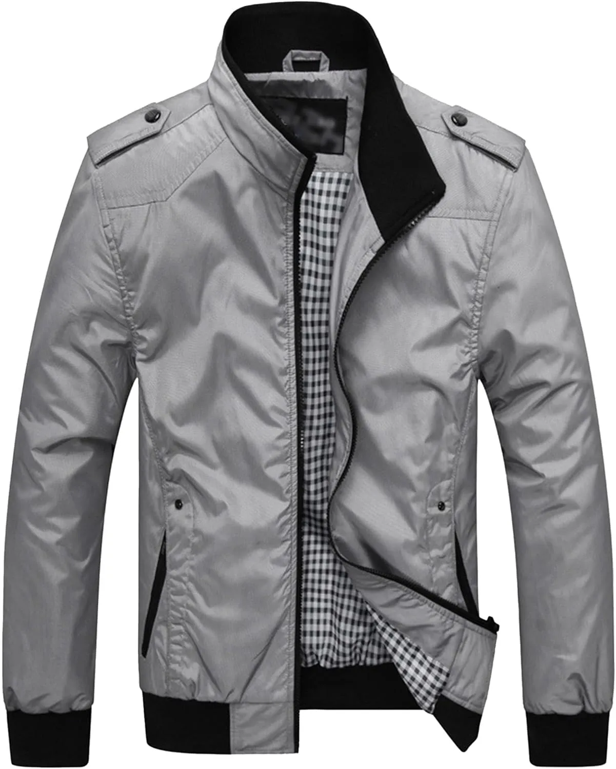 Men's Casual Cotton Bomber Jacket Stand Collar Lightweight Flannel Jacket Casual Loose Padded Cargo Coats