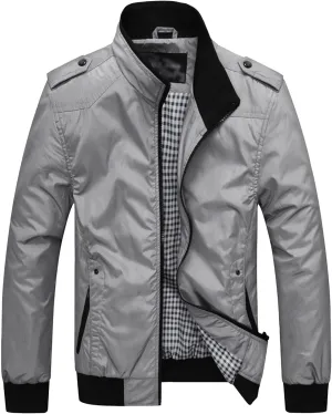 Men's Casual Cotton Bomber Jacket Stand Collar Lightweight Flannel Jacket Casual Loose Padded Cargo Coats
