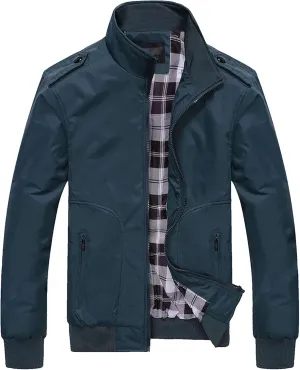 Men's Casual Cotton Bomber Jacket Stand Collar Lightweight Flannel Jacket Casual Loose Padded Cargo Coats