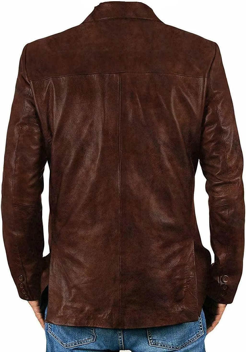 Men's Chocolate Brown Lambskin Distressed Blazer Coat | Men's Slim Fit Two Button Leather Jacket
