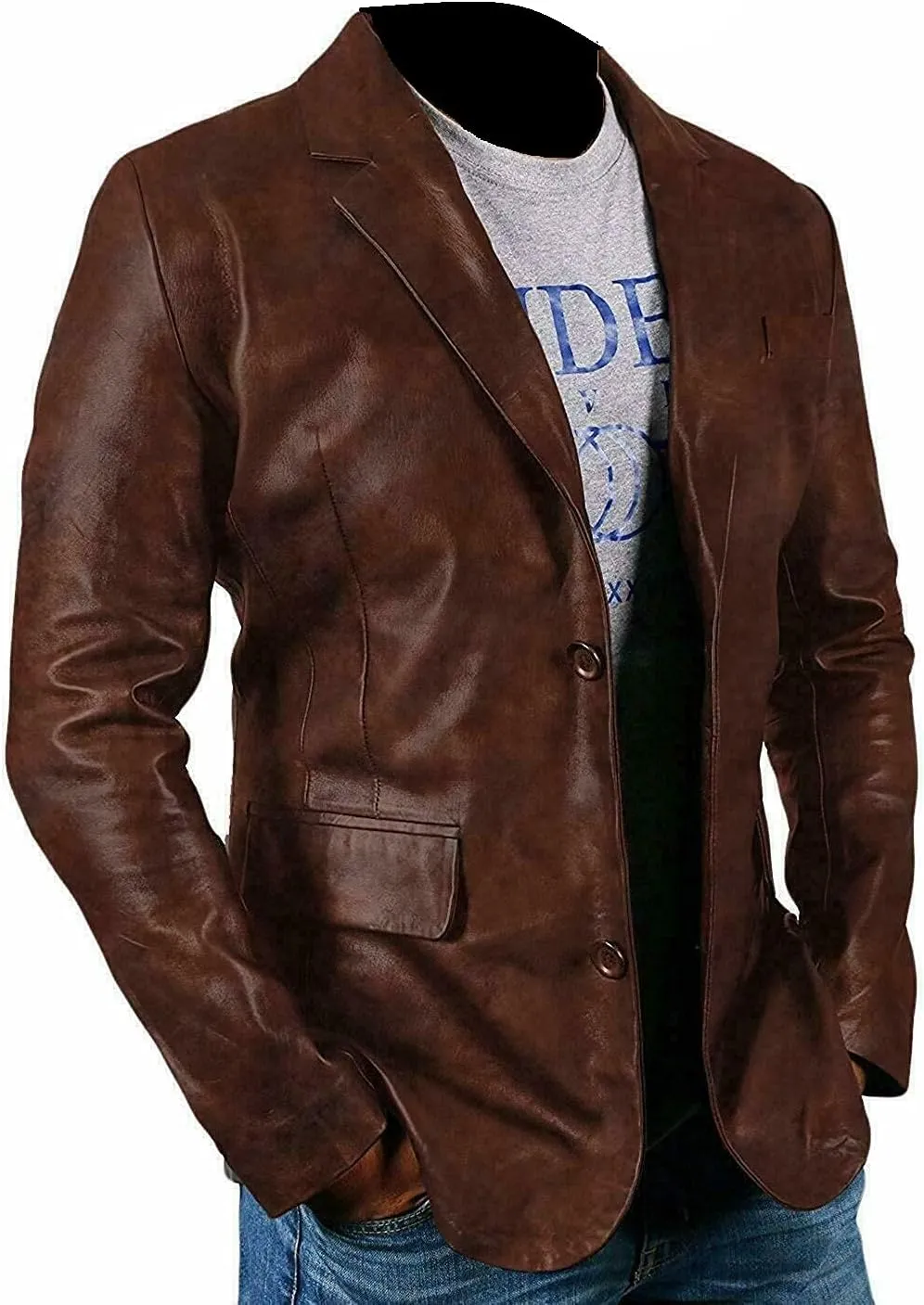 Men's Chocolate Brown Lambskin Distressed Blazer Coat | Men's Slim Fit Two Button Leather Jacket