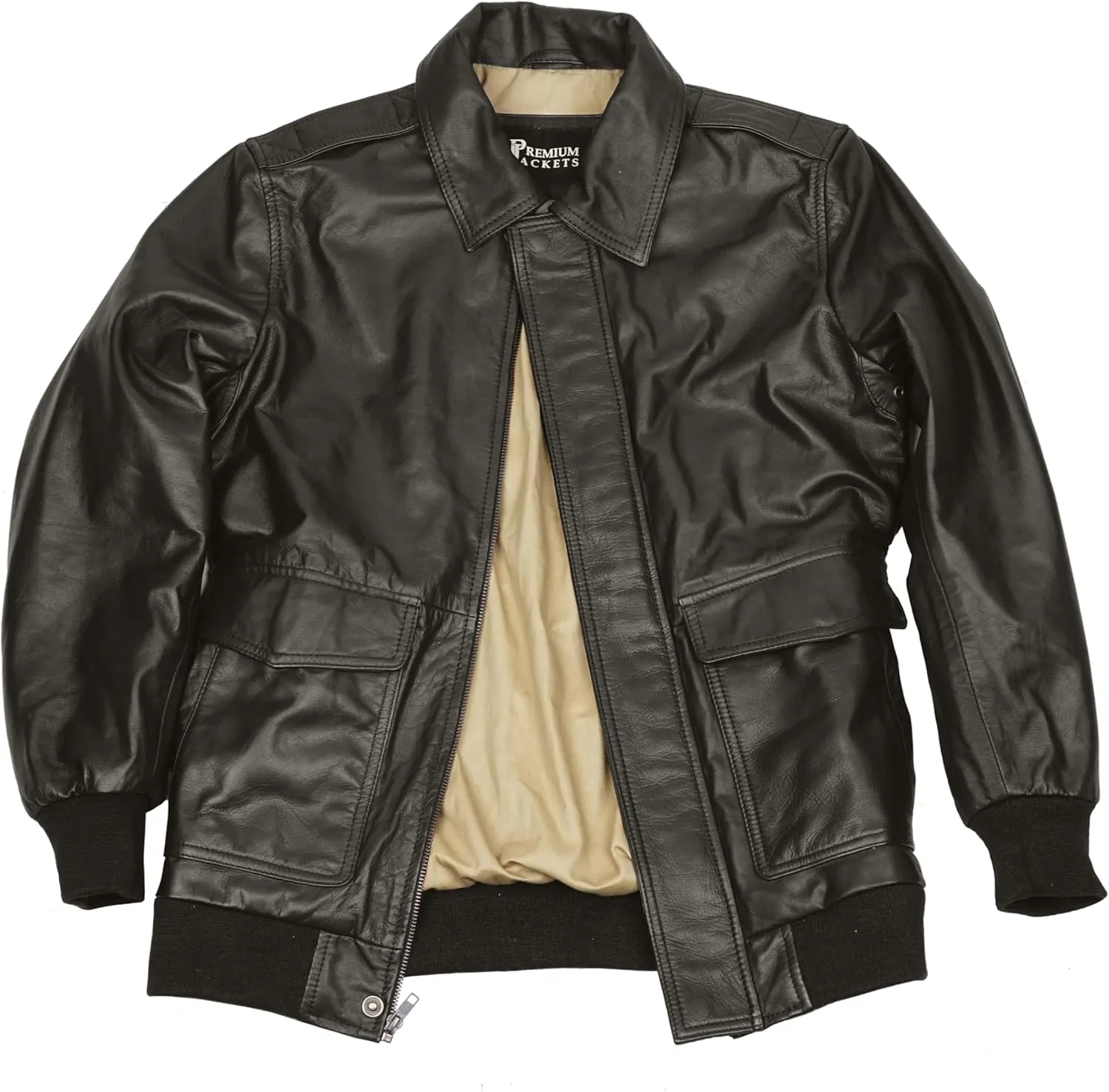 Men's Classic A2 Aviator WWII Flying Tiger Leather Jacket - Pilot Bomber Leather Jacket With Shirt Collar For Men