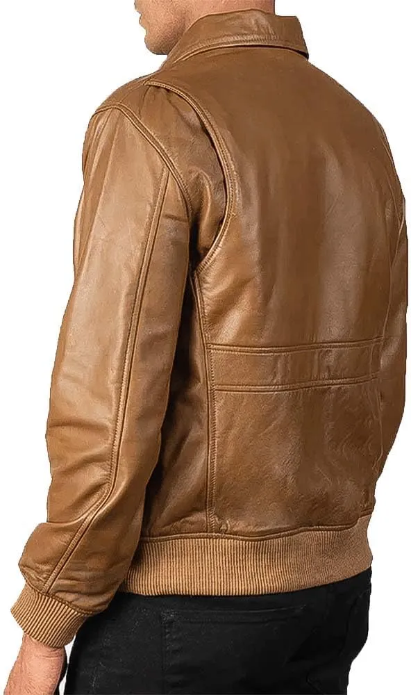 Men's Classic A2 Aviator WWII Flying Tiger Leather Jacket - Pilot Bomber Leather Jacket With Shirt Collar For Men
