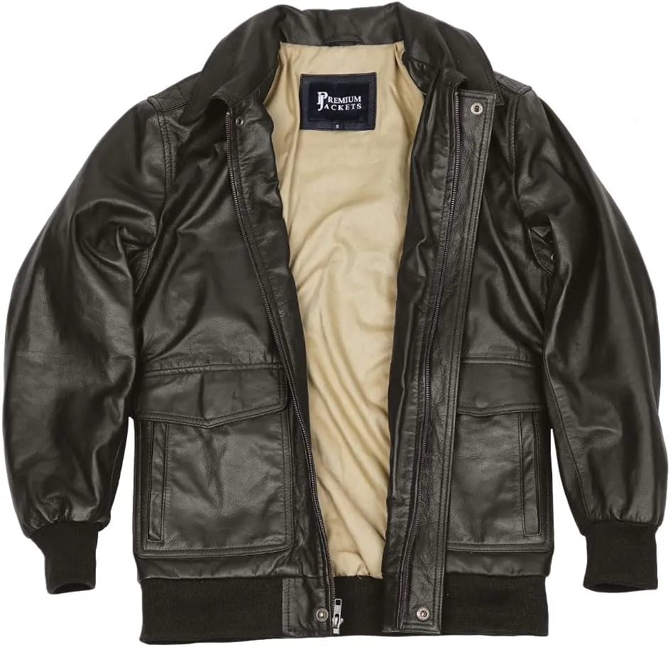 Men's Classic A2 Aviator WWII Flying Tiger Leather Jacket - Pilot Bomber Leather Jacket With Shirt Collar For Men