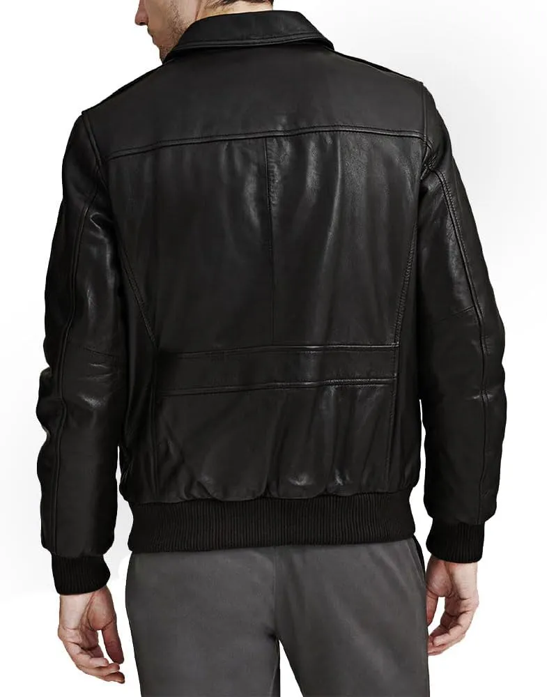 Men's Classic A2 Aviator WWII Flying Tiger Leather Jacket - Pilot Bomber Leather Jacket With Shirt Collar For Men