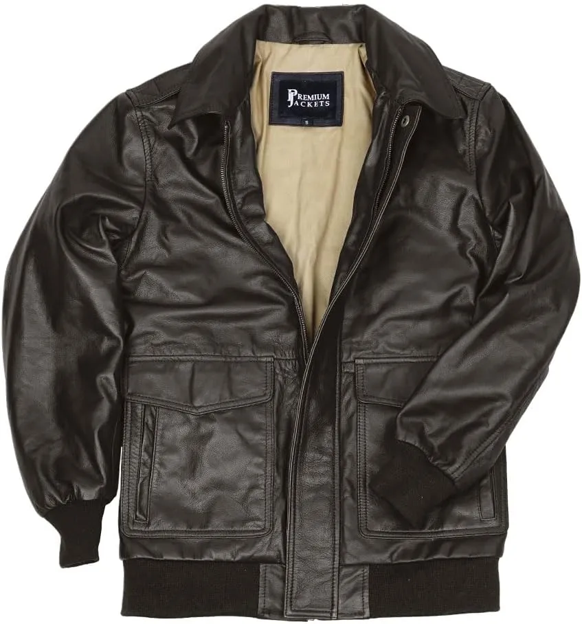 Men's Classic A2 Aviator WWII Flying Tiger Leather Jacket - Pilot Bomber Leather Jacket With Shirt Collar For Men