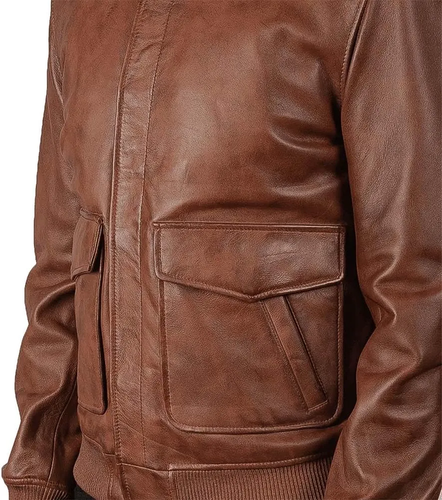 Men's Classic A2 Aviator WWII Flying Tiger Leather Jacket - Pilot Bomber Leather Jacket With Shirt Collar For Men