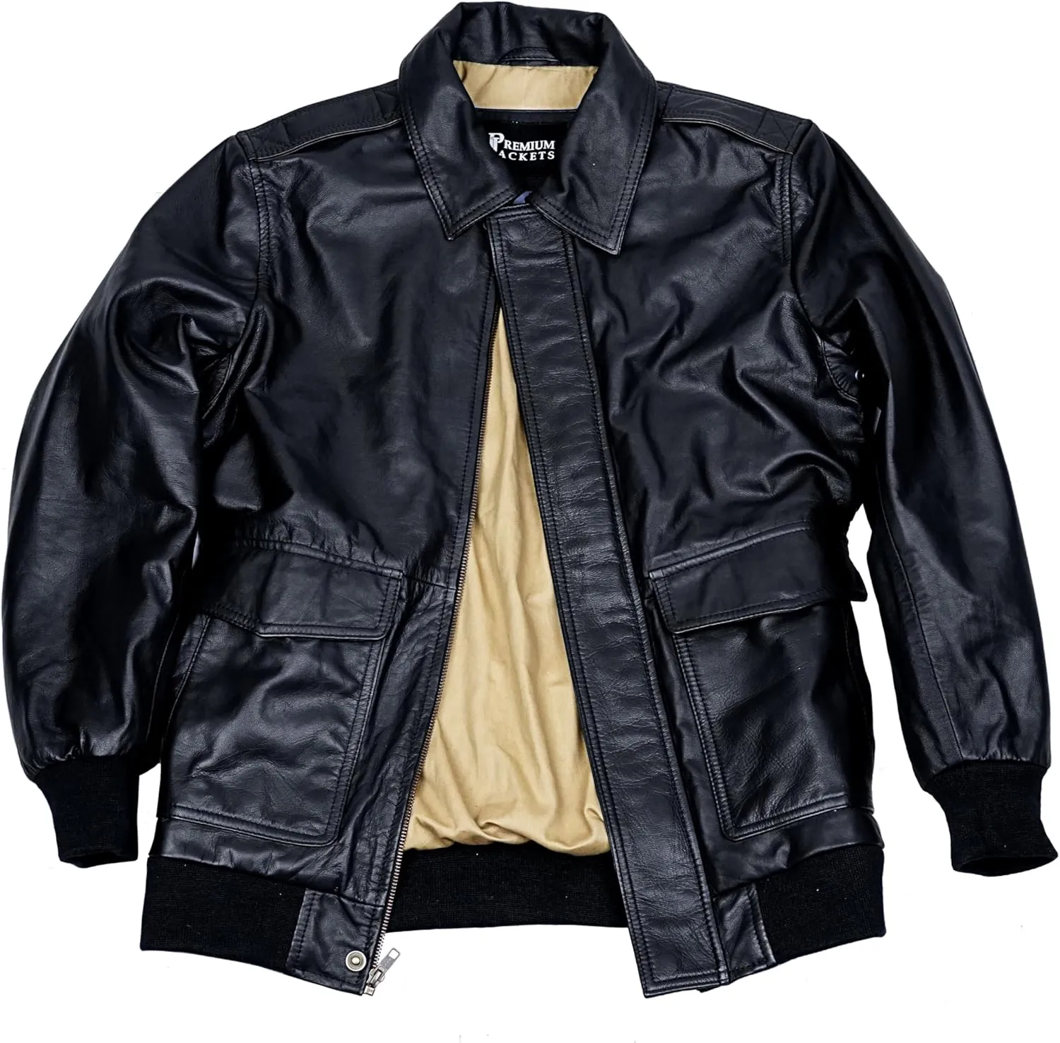 Men's Classic A2 Aviator WWII Flying Tiger Leather Jacket - Pilot Bomber Leather Jacket With Shirt Collar For Men
