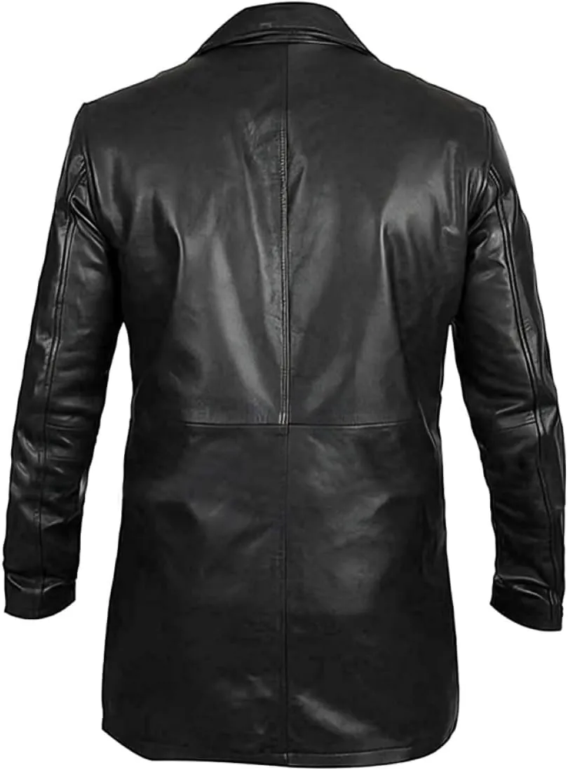 Mens Classic Button-Up Genuine Lambskin Leather 3/4 Lenght Car Coat Jacket