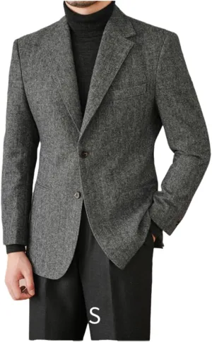 Men's Classic Wool Blazer Tweed 2-Button Single Breasted Sport Coat