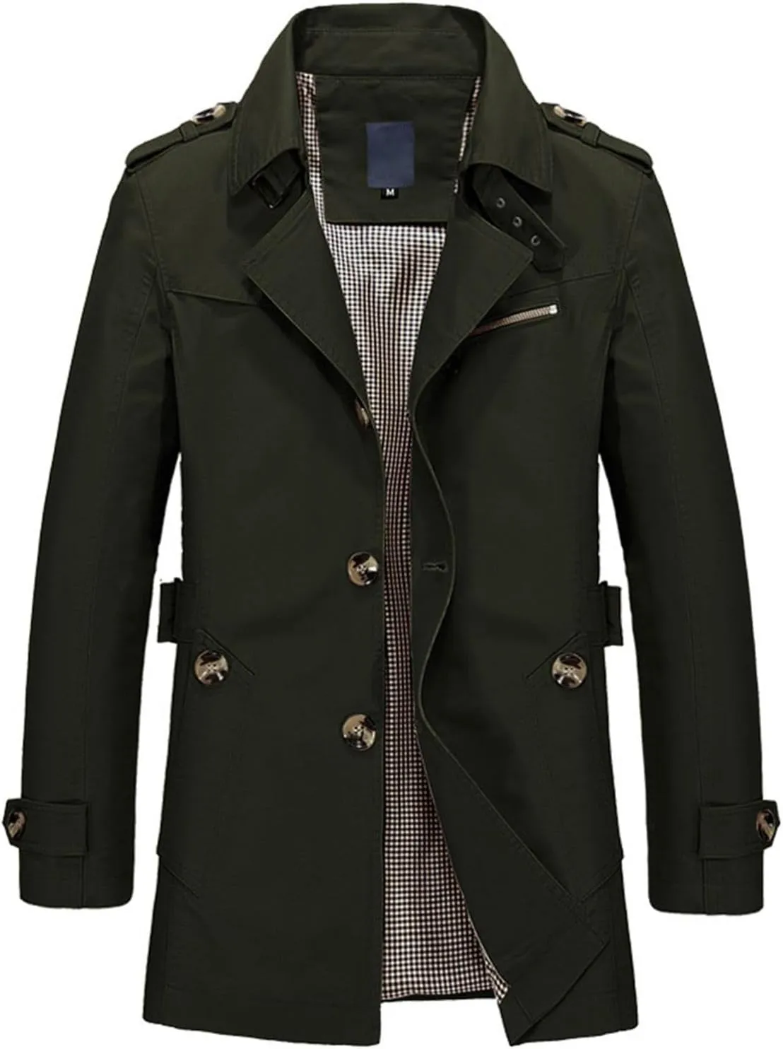 Men's Classy Trench Coat Long Sleeve Lightweight Topcoat Vintage Fall Top Collared Single Breasted Slim Fit Jacket