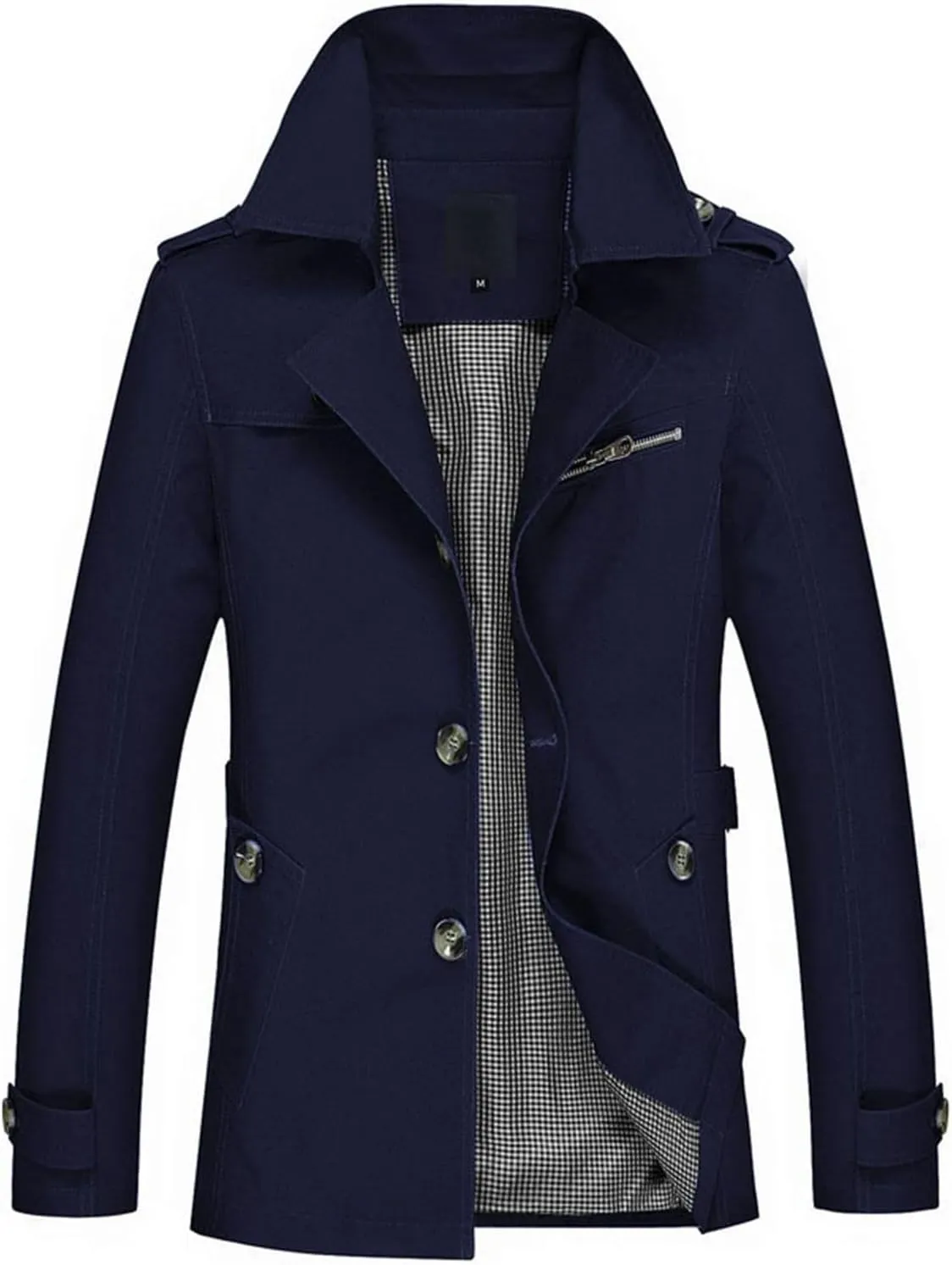 Men's Classy Trench Coat Long Sleeve Lightweight Topcoat Vintage Fall Top Collared Single Breasted Slim Fit Jacket