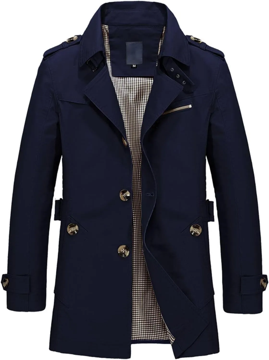 Men's Classy Trench Coat Long Sleeve Lightweight Topcoat Vintage Fall Top Collared Single Breasted Slim Fit Jacket