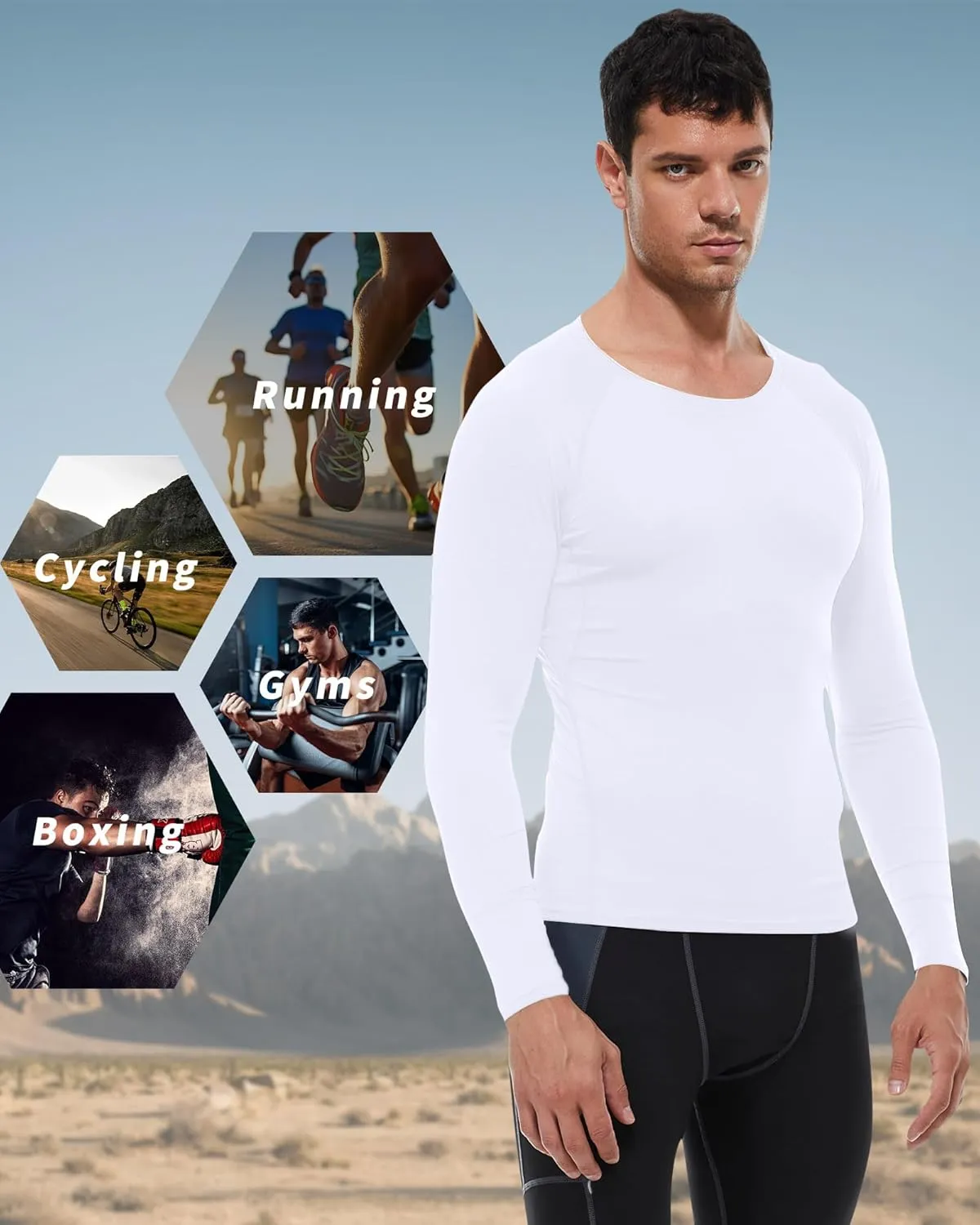 Men's Compression Shirt Long Sleeve Cool Dry Athletic Sports Baselayer Undershirts Running Workout Gym Top T-Shirt