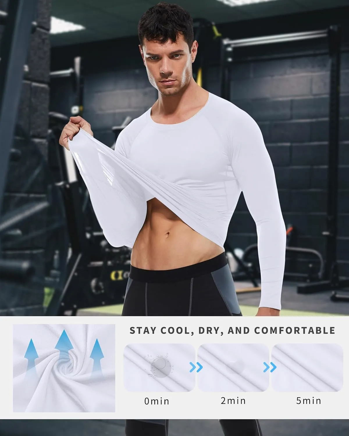 Men's Compression Shirt Long Sleeve Cool Dry Athletic Sports Baselayer Undershirts Running Workout Gym Top T-Shirt