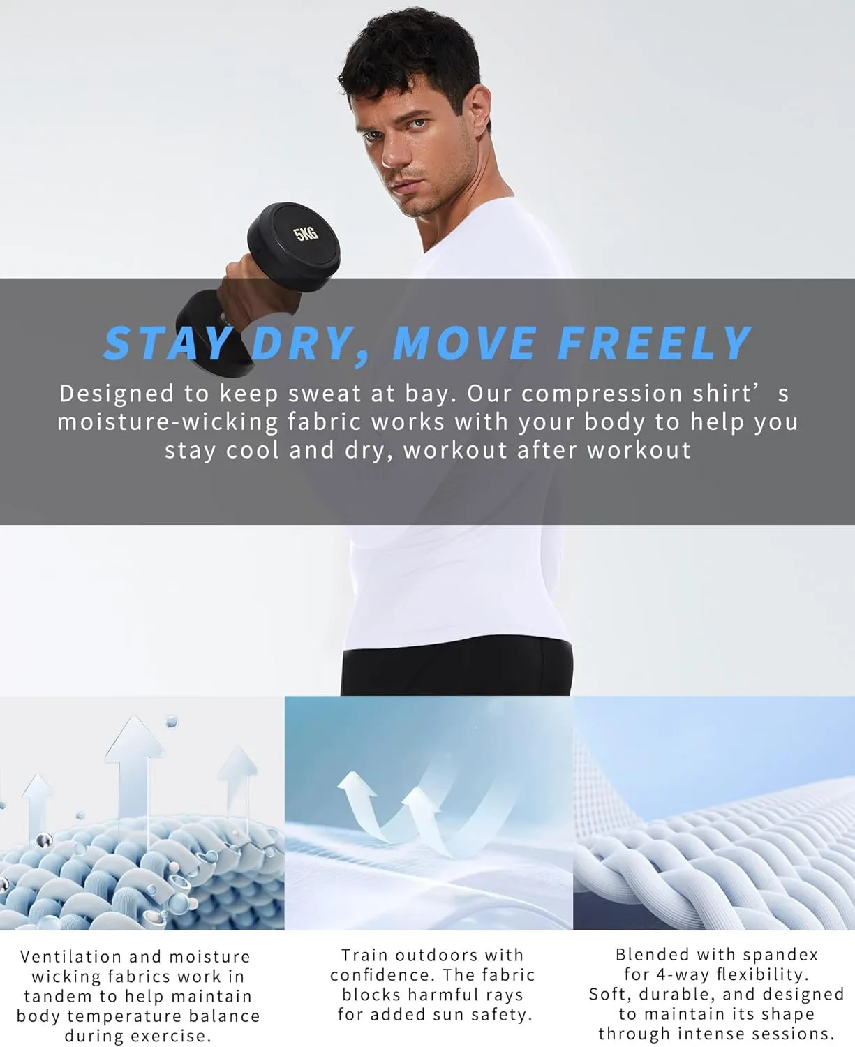 Men's Compression Shirt Long Sleeve Cool Dry Athletic Sports Baselayer Undershirts Running Workout Gym Top T-Shirt