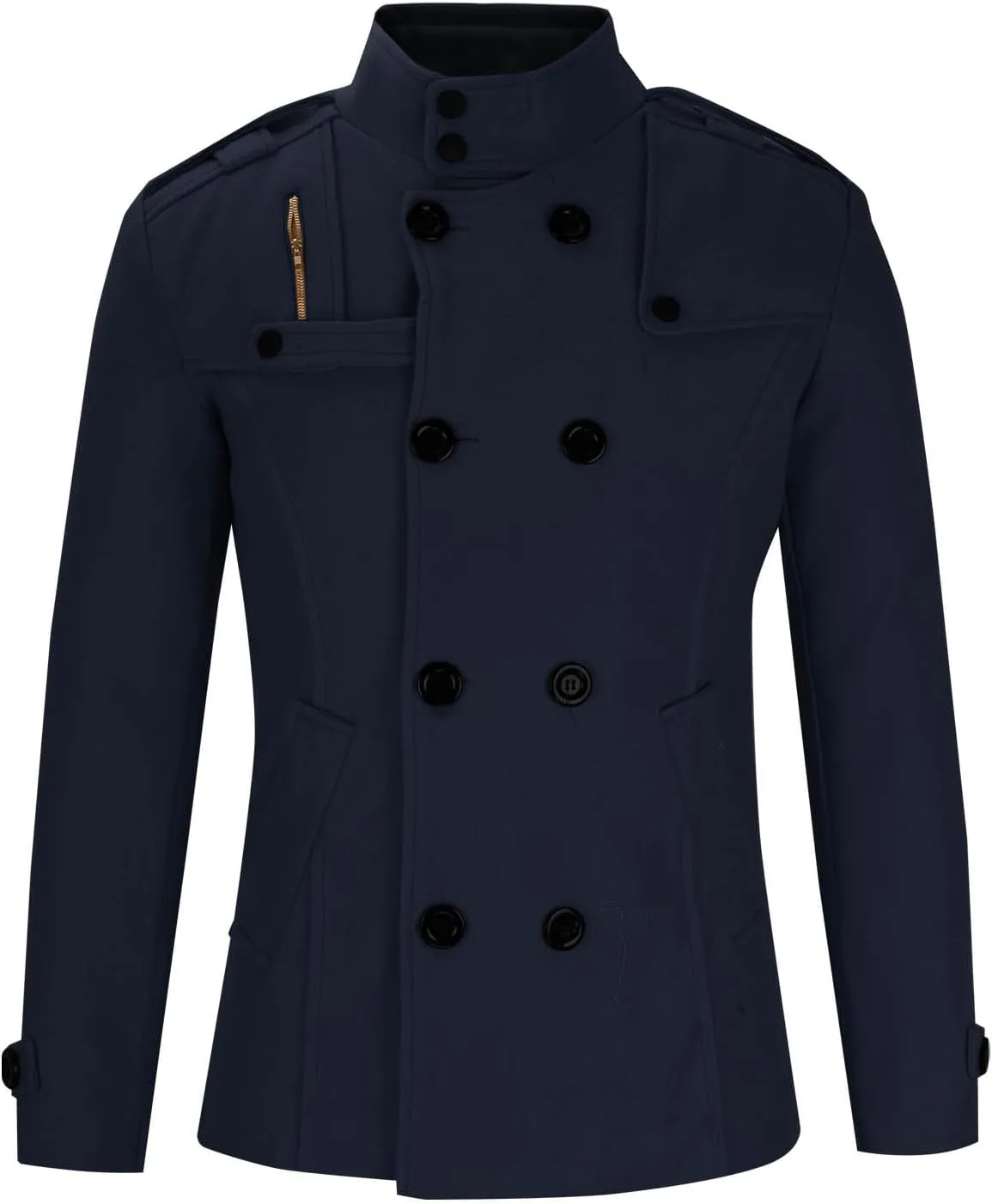 Men's Double Breasted Pea Coat Stylish Casual Wool Blend Trench Coats Slim Fit Lapel Business Jacket Outerwear
