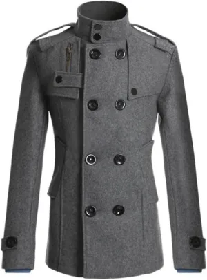 Men's Double Breasted Pea Coat Stylish Casual Wool Blend Trench Coats Slim Fit Lapel Business Jacket Outerwear