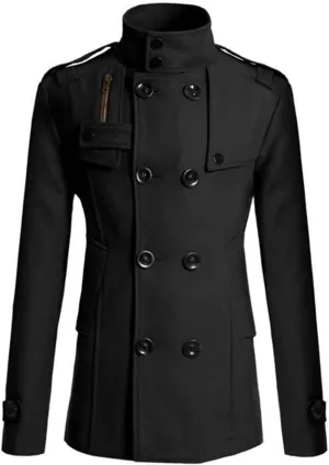 Men's Double Breasted Pea Coat Stylish Casual Wool Blend Trench Coats Slim Fit Lapel Business Jacket Outerwear