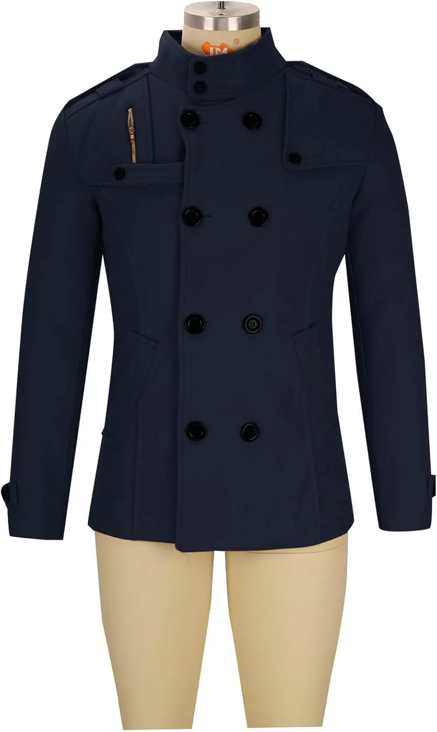 Men's Double Breasted Pea Coat Stylish Casual Wool Blend Trench Coats Slim Fit Lapel Business Jacket Outerwear