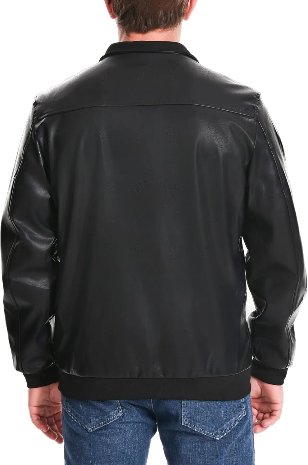 Mens Faux Leather Jacket Full-Zip Stand Collar Outerwear Lightweight Motorcycle Jacket