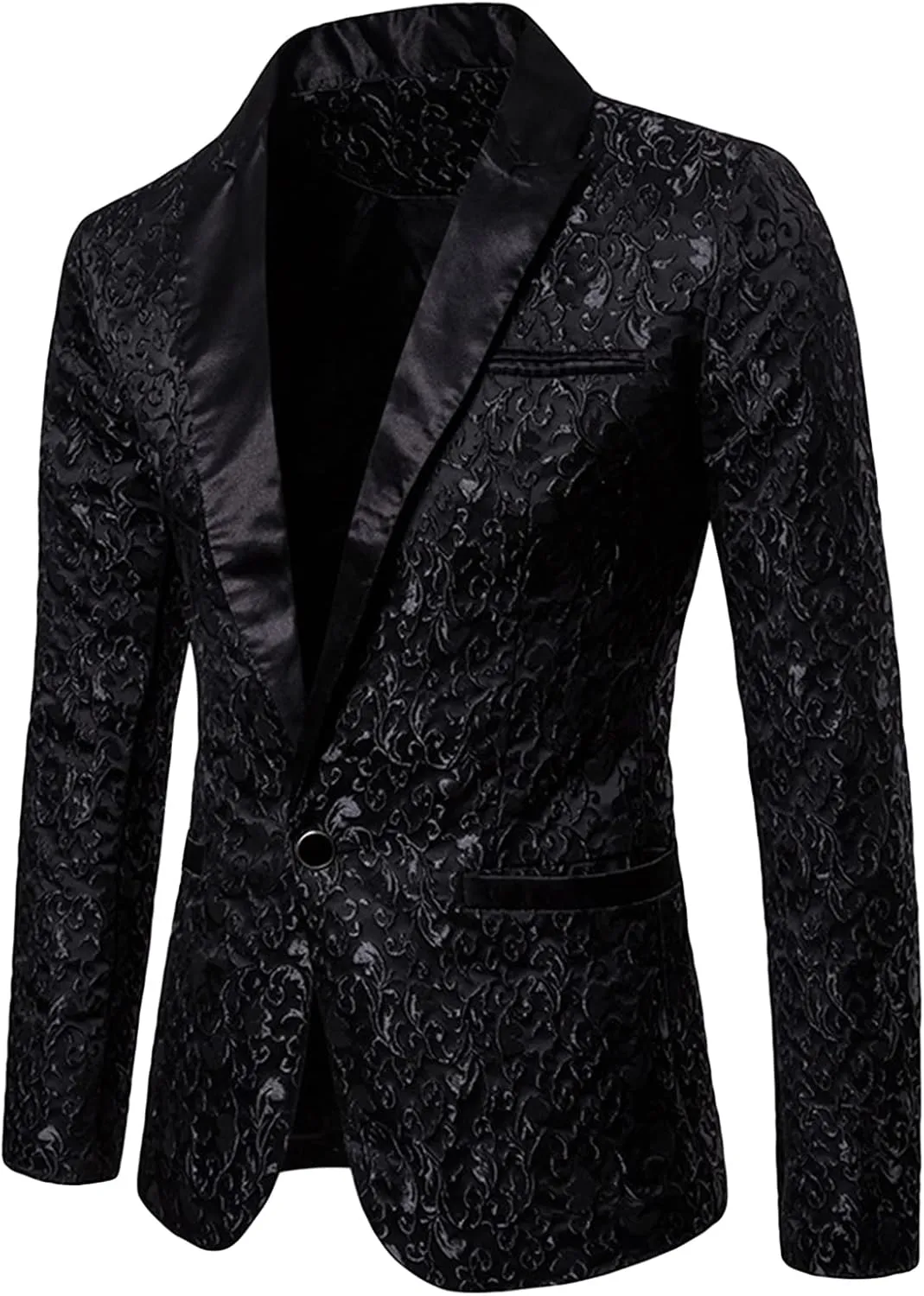 Men's Floral Jacquard Suit Jacket One Button Stylish Print Tux Blazer Notched Lapel Wedding Dinner Dress Tuxedo