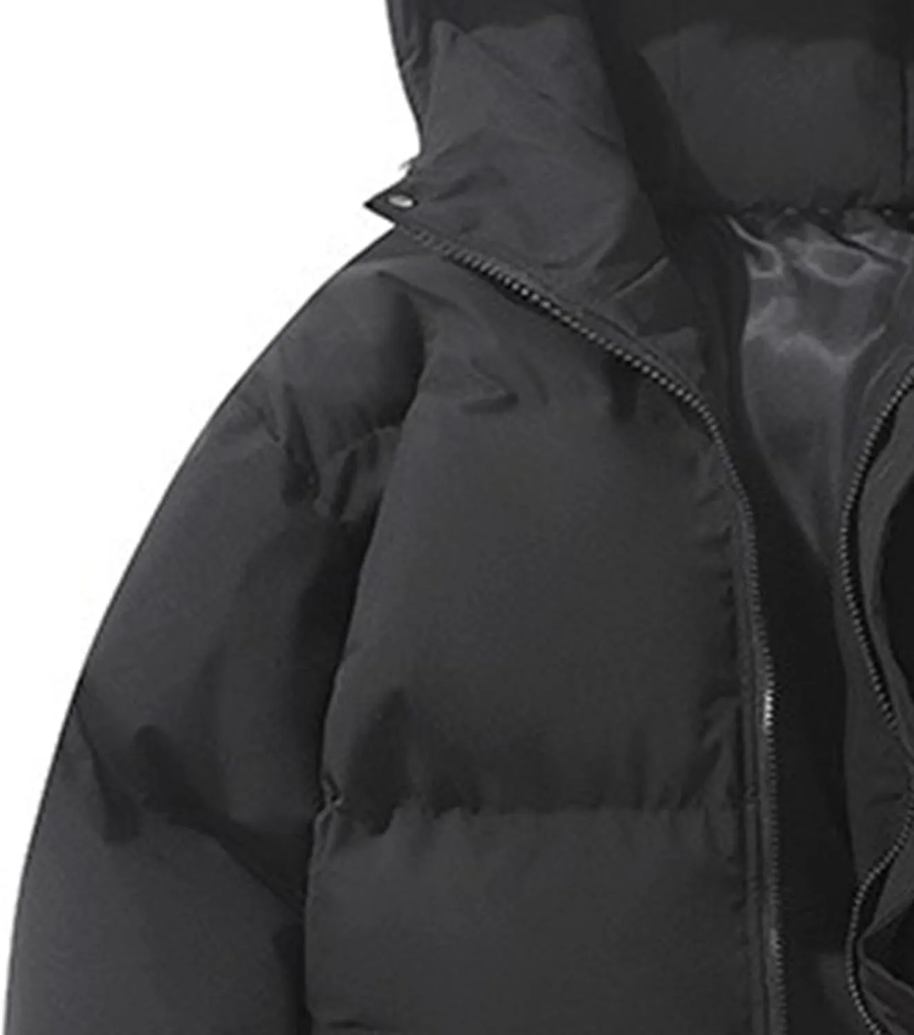 Mens High Neck Hooded Zipper Parka Casual Warm Fashion Puffer Jacket Stylish Design Cotton-Padded Coat